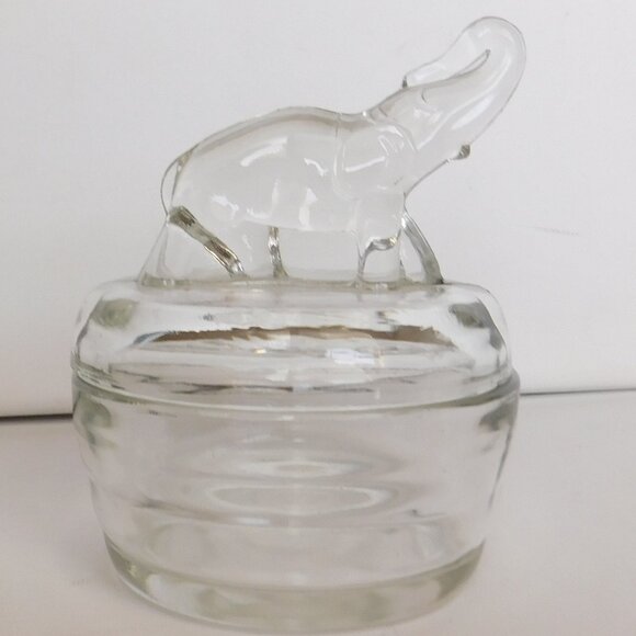 Elephant Lid Clear Glass Powder Trinket Dish Vintage Jeannette Glass Co - Picture 1 of 6